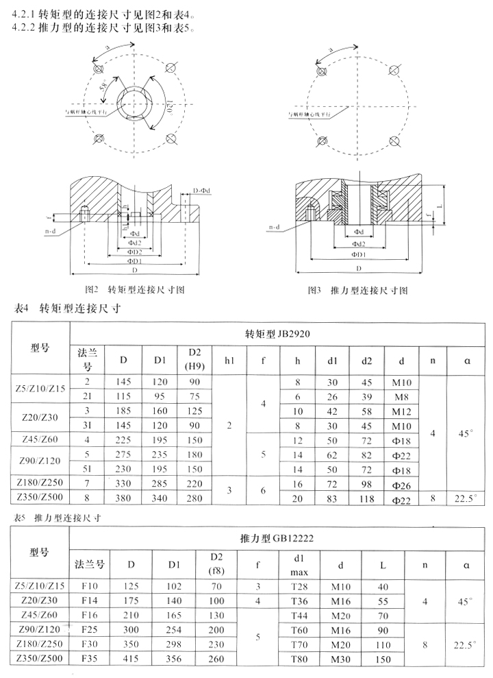 Z型多回轉閥門電動裝置與閥門連接的結構示意圖及尺寸